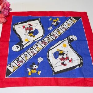 Vintage 1980s Disney MICKEY MINNIE MOUSE Bandana Scarf Movie Handkerchief Disney